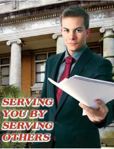 Man in suite serving papers